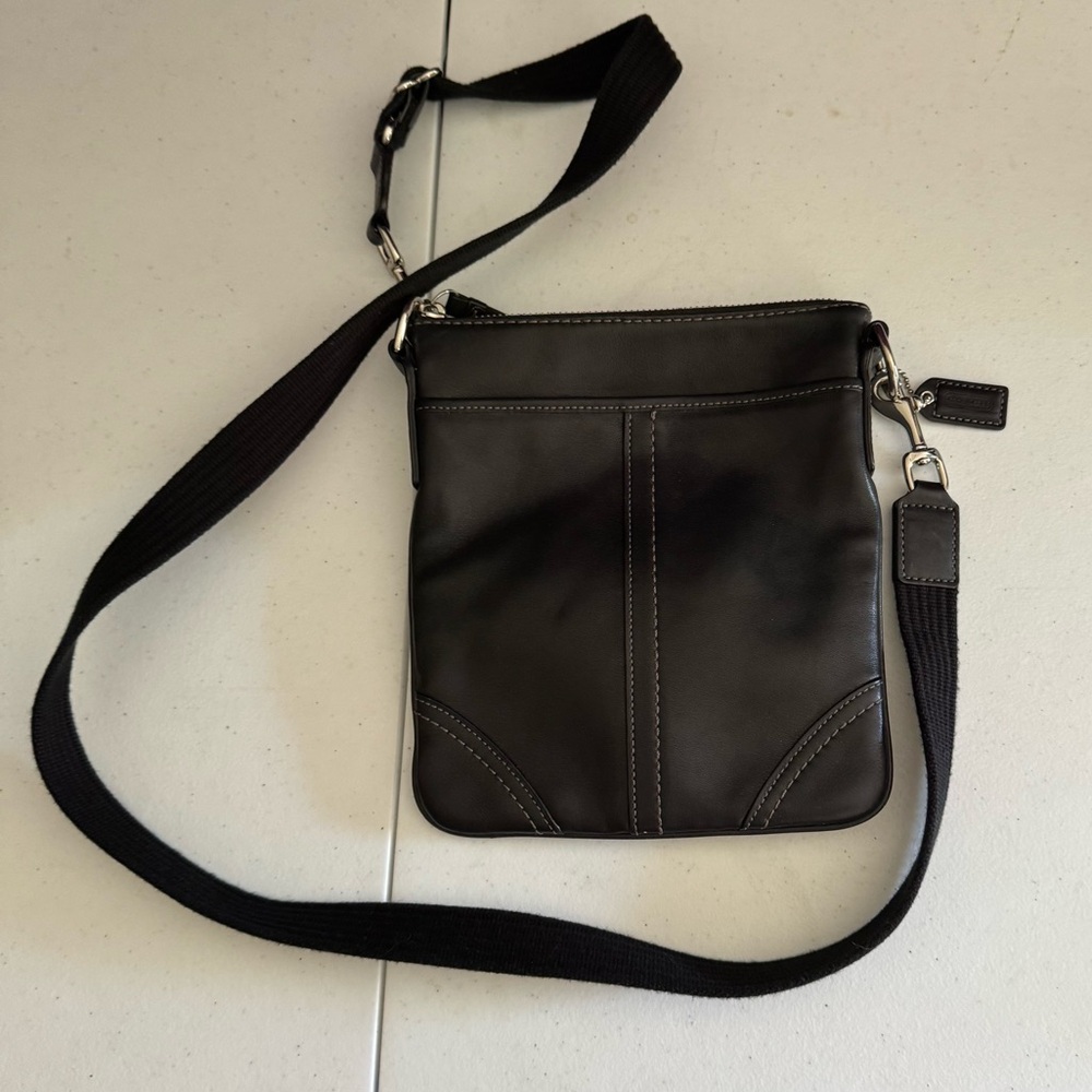 Coach Black Leather Crossbody Bag with Silver Accents